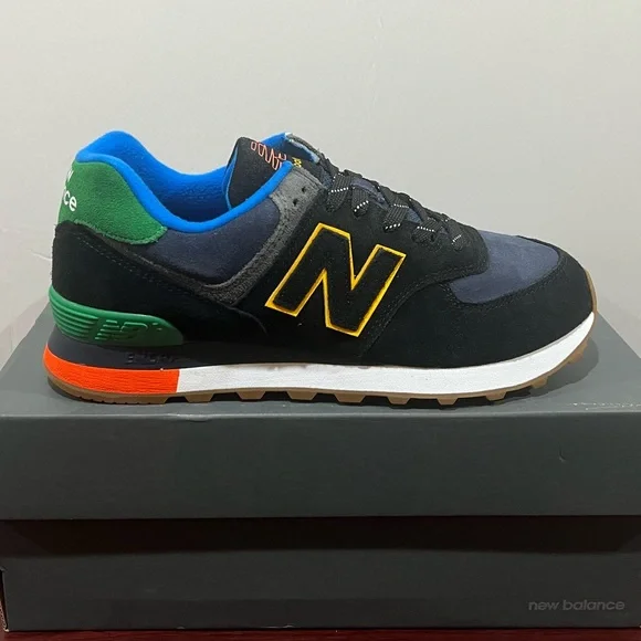 New Balance 574, ML574GF2, Black, Blue, Green, Yellow & Orange - Picture 1 of 13